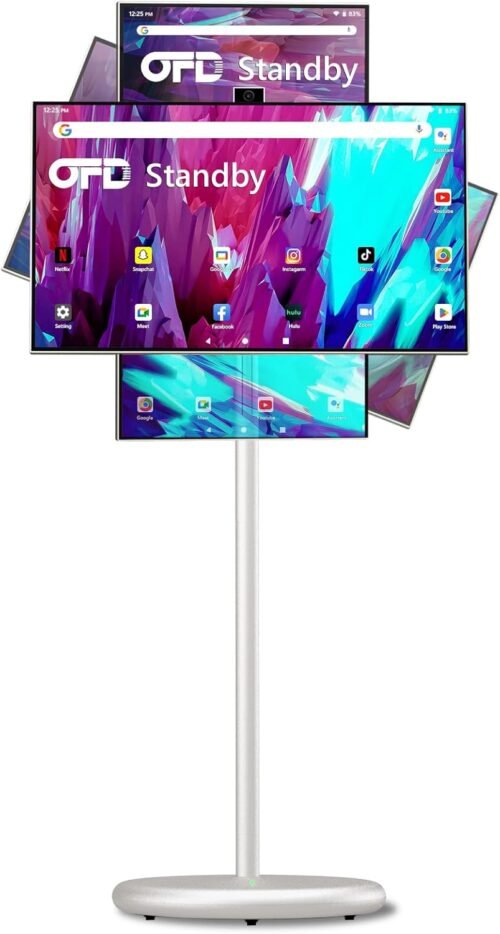 OFD 27 Inch Portable TV on Wheels,1080p Mobile Base TouchScreen Monitor,6+128GB Storage,90°Rotation Standbyme Tablet Rolling TV,100%sRGB,9000mAh Battery,Android 13,Hidden 8MP Webcam,60Hz,Simple Beige OFD 27 Inch Portable TV on Wheels,1080p Mobile Base TouchScreen Monitor,6+128GB Storage,90°Rotation Standbyme Tablet Rolling TV,100%sRGB,9000mAh Battery,Android 13,Hidden 8MP Webcam,60Hz,Simple Beige