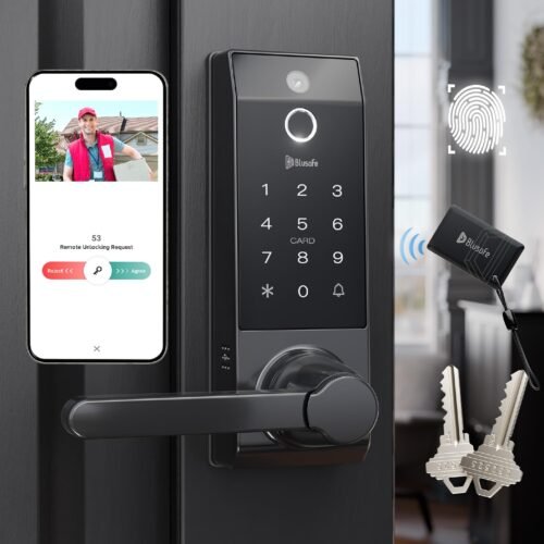 Sonnette à anneau de serrure intelligente, pêne dormant à empreintes digitales pour les propriétaires ou les parents, serrure de porte avec caméra et poignée de porte pour les locataires, serrure de porte d'entrée sans clé pour porte d'entrée pendant les promenades à l'extérieur